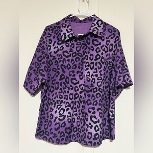 Purple and Black Leopard Print Button-Up top size L